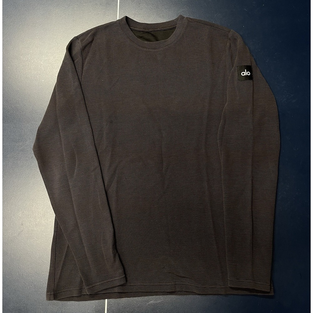 Alo Yoga Pullover Mens Gray Waffle Knit Long Sleeve Crewneck Sweatshirt M